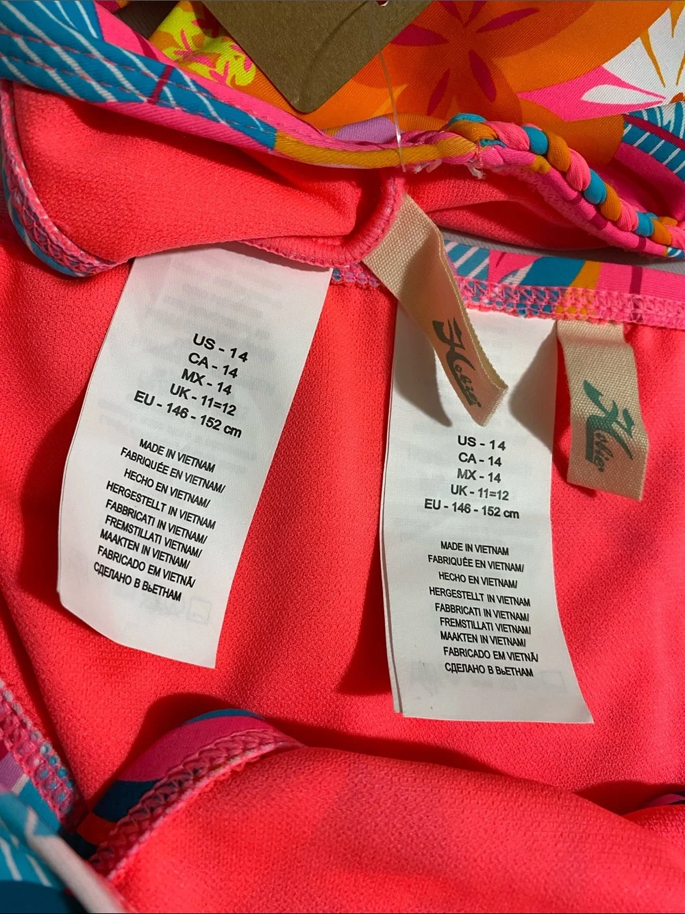 HOBIE Girls Aloha Tropics Bikini Set w Scarf Style Top Youth Girls Size 14